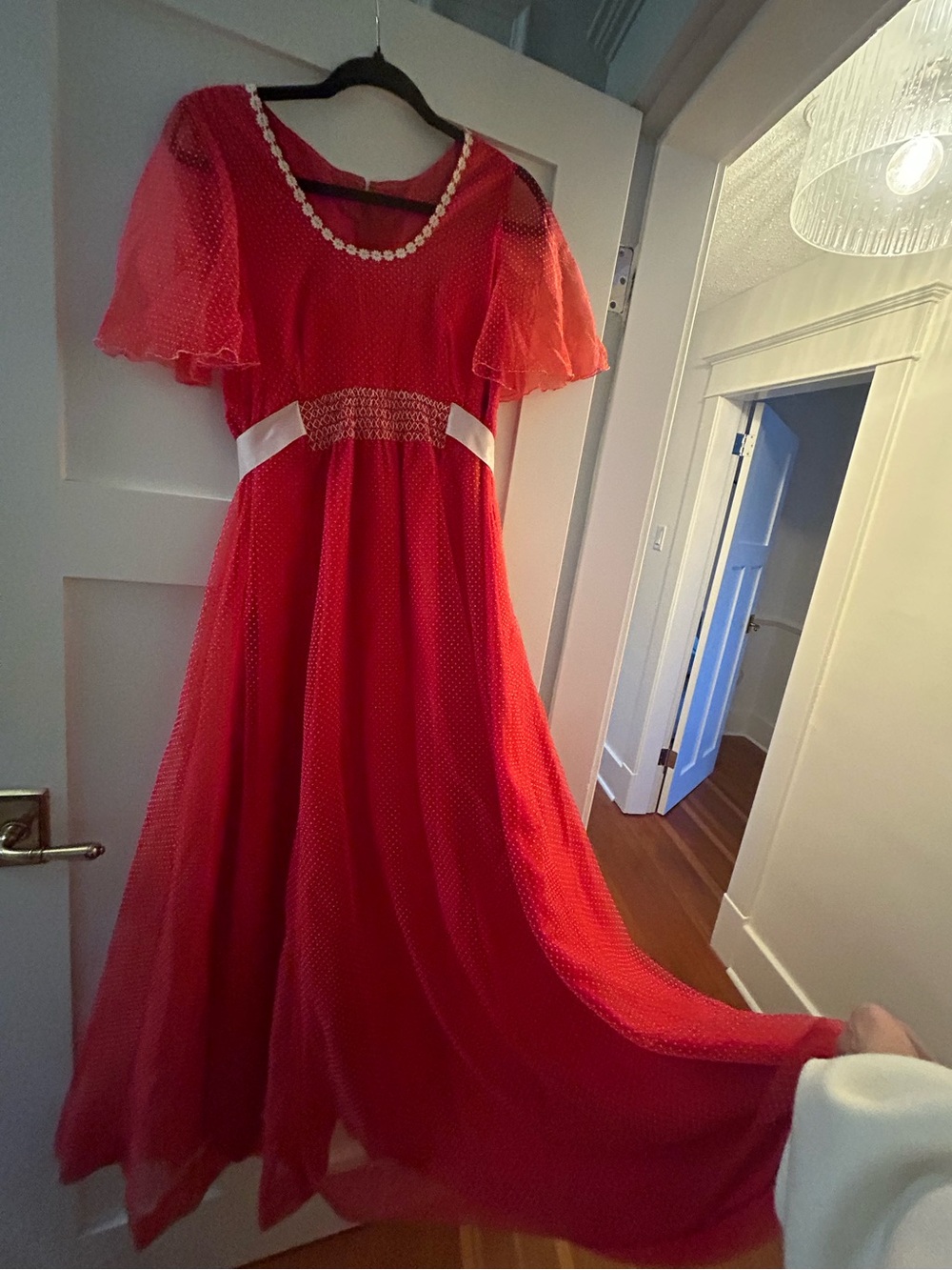 Handmade Red Prairie Cottagecore Maxi Dress Small Smocked Vintage Halloween